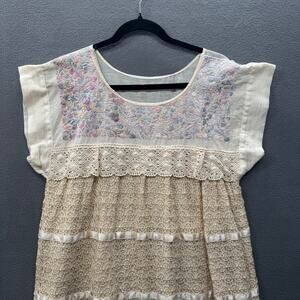 Vtg Handmade?‎ Folk Cottagecore Lace Empire Waist Mexican Wedding Dress No Tags